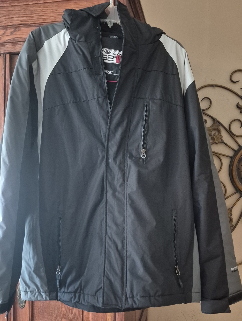 Weatherproof Men's Black and Gray Hooded Performance Coat